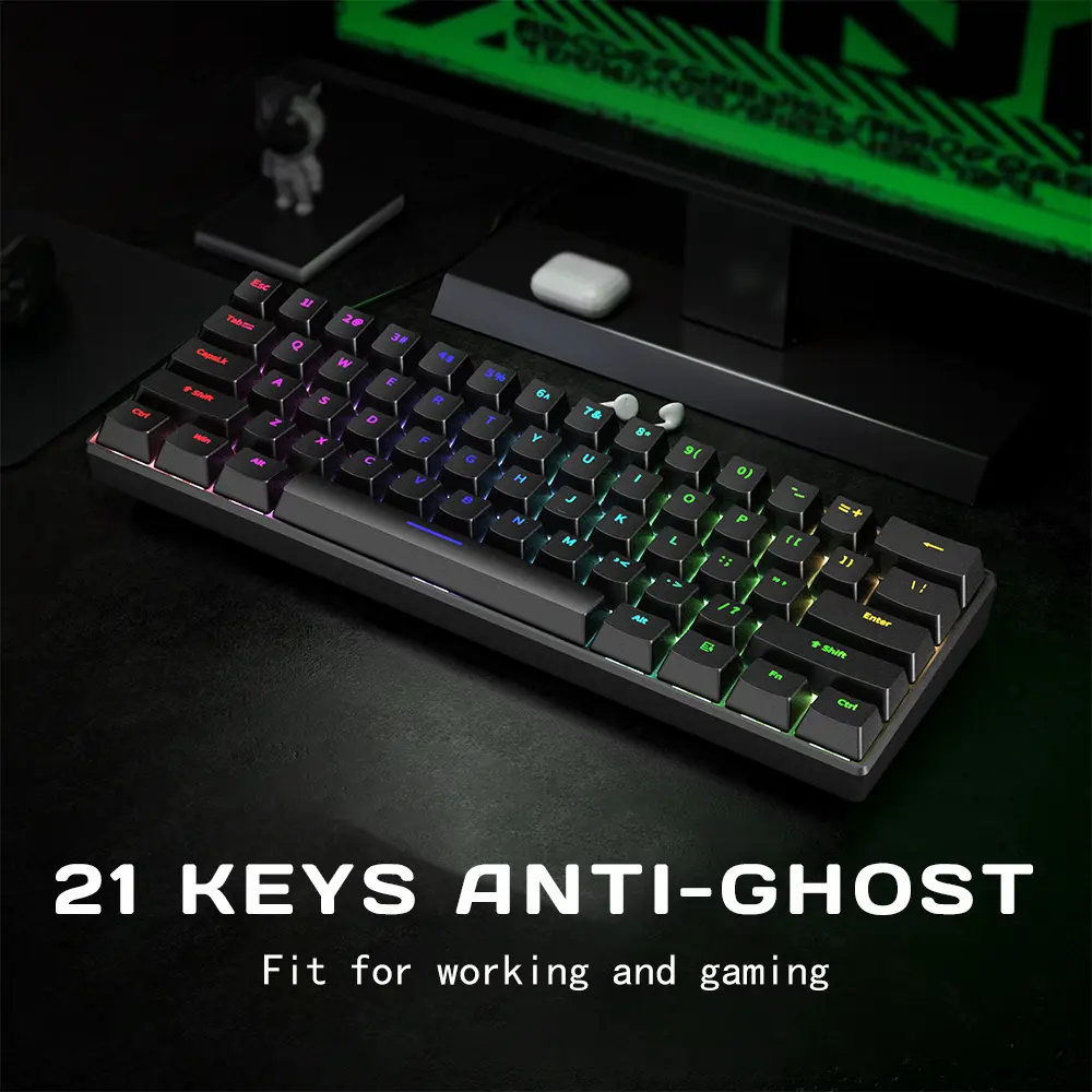 ZIFRIEND H61K 60% Mechanical Keyboard with Rainbow RGB Lighting