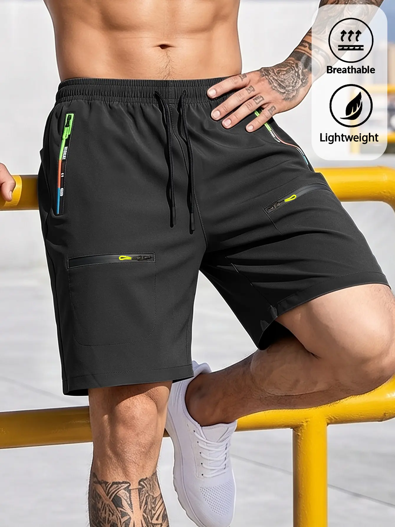 Men’s Lightweight Quick Dry Outdoor Shorts, Breathable Athletic Workout Shorts with Multi Colorful Zipper Pockets, Adjustable Drawstring Waist Regular Fit Casual Bottoms for Running Hiking Fishing Daily Wear,tight sweatpants