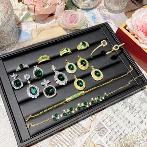 Lab Created Emerald Jewelry - Adjustable Ring, Pendant & Bracelet, Elegant Anniversary Gift Jewelry Bangle