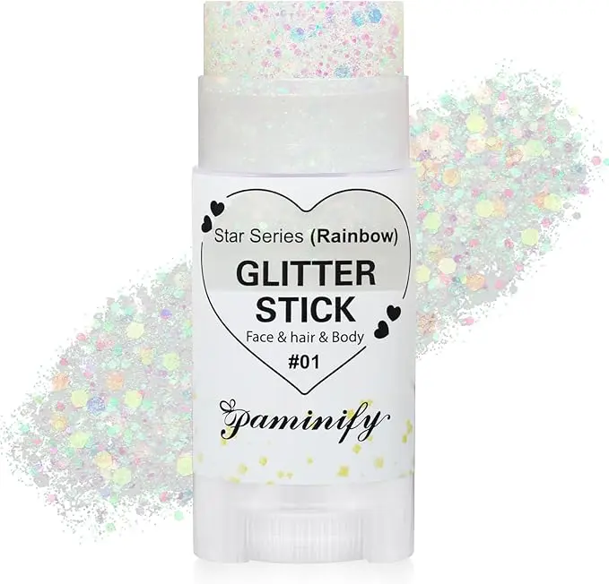 Rainbow White Hair Glitter Stick for Kids,Mermaid Fairy Costume Body Face Glitter, Singer Concert Cosplay Glitter Makeup,Waterproof Sequins Rave Outfit for Women,Mardi Gras Accessories