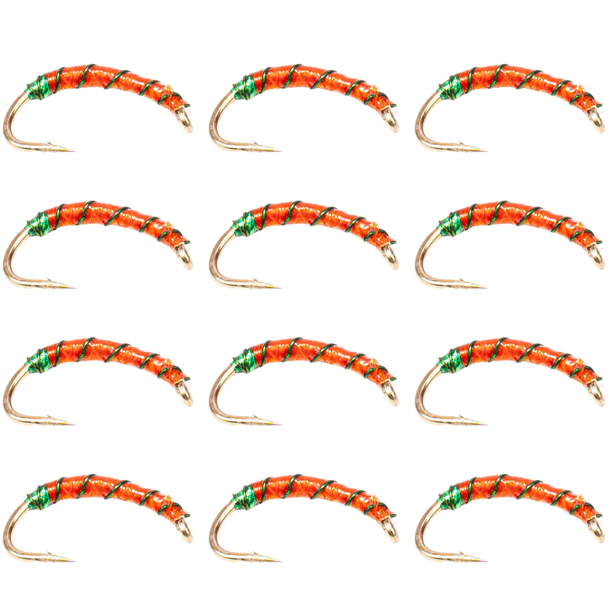 Floating Feather Supply Gut Bomb Blood Worm Fly 12 Pack – Trout Nymph Size 10-12