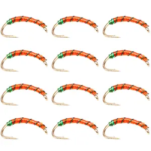 Floating Feather Supply Gut Bomb Blood Worm Fly 12 Pack – Trout Nymph Size 10-12