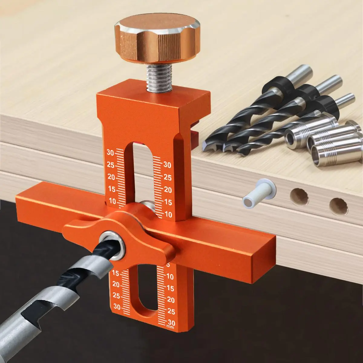 Aluminum Alloy Cabinet Door Installation Tool, 2-in-1 Cabinet Door Installation Locator, 6/10mm Rebound Punching Installation Fixture, 7-40mm Clamping Range, Adjustable Clamping, Adjustable Clamp Height, Home Hardware