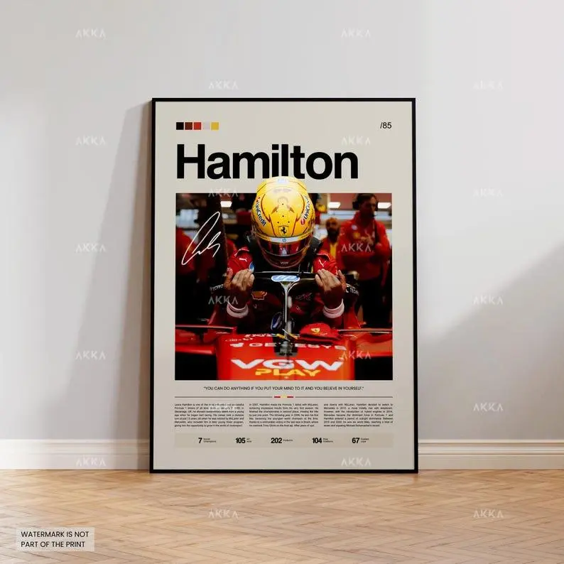 Lewis Hamilton Poster, Hamilton Ferrari Wall Art, POSTER PRINT UNFRAME Ferrari F1 Print, Motorsport Grand Prix Decor, Car Racing Artwork, Lewis Ferrari