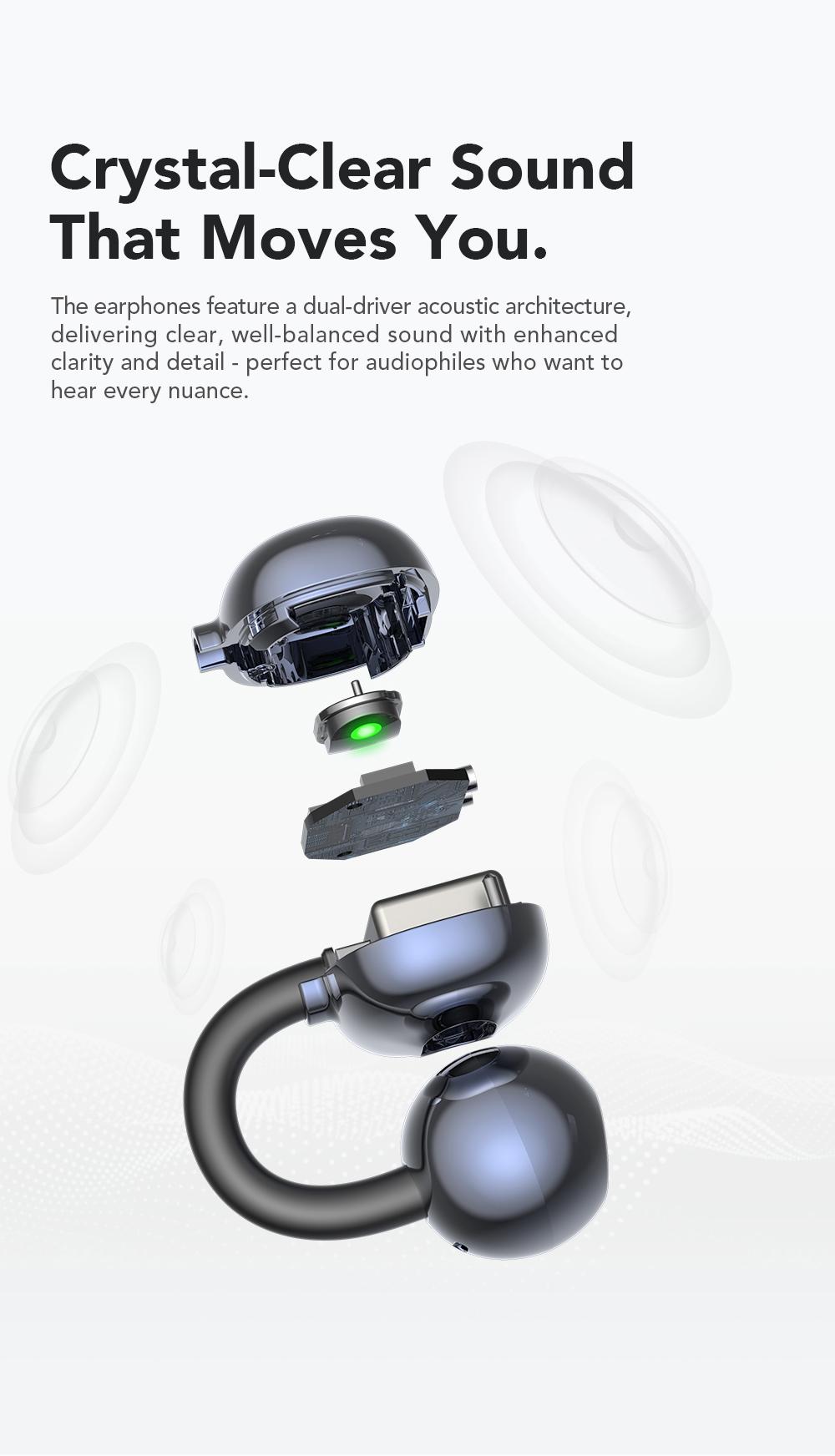 MINISO MS212 Clip-On Ear Headphones with Heart Rate Monitoring Wireless Audio Headphones for Music & Phone Calls, IPX5 Sport Waterproof & Sweatproof, with LCD Full Color Touch Screen, Bluetooth 6.0 Headsets, Heart Rate Health Management