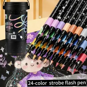 24 Colors Glitter Acrylic Paint Marker Pens with Storage Case, Fine Tip Metallic Markers for DIY Crafts, Art Journaling, Card Making, School Projects, Holiday Gifts