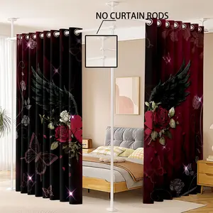 2panels black wing and rose print pattern sunshade curtains, bedroom privacy room partitions, blackout curtains suitable for home decoration windows, Blackout Window Cover
