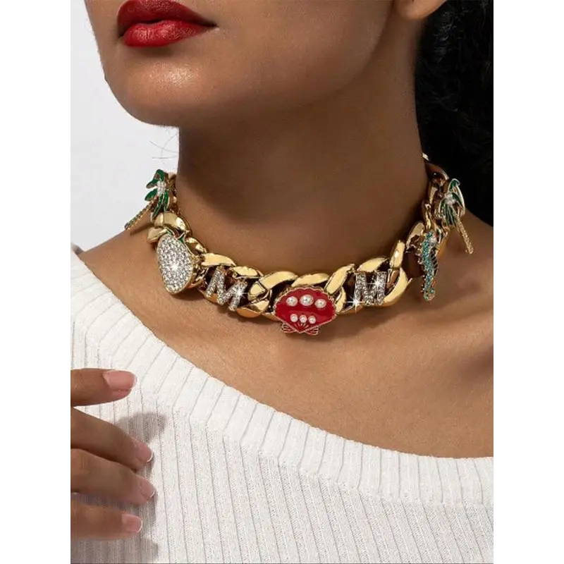 Fashionable Vintage Style Cuban Link Necklace, Statement Necklace, Rhinestone Decor Choker Necklace for Party, Daily Clothing Decor, Trendy All-match & Exquisite Jewelry for Birthday Gift, Trendy Charm Necklaces