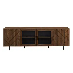 Walker Edison  70 in. Herringbone Groove 4 Door TV Stand, Dark Walnut