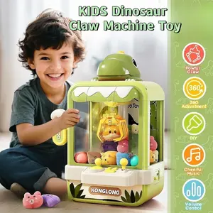 Dinosaur Claw Machine for Kids Mini Vending Machine with Music Electronic Arcade Game Machine With Soft Plush Doll Dispenser Game Prize Dispenser for Birthday Toys Gifts