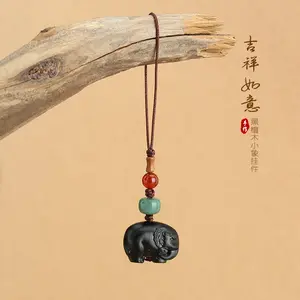 Vintage Phone Lanyard Ebony Small Lucky Elephant Phone Chain Pendant Bag Decoration Creative Chinese Style