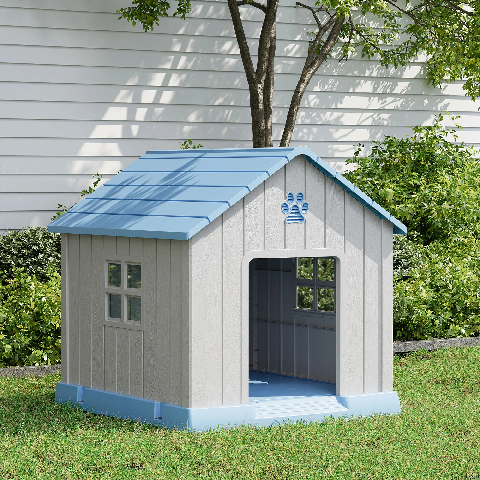 Summervibes LHBCRAFT Pet house Durable Waterproof Plastic Dog House for Small to Large Sized Dogs, Indoor Outdoor Doghouse Puppy Shelter with Elevated Floor, Easy to Assemble,