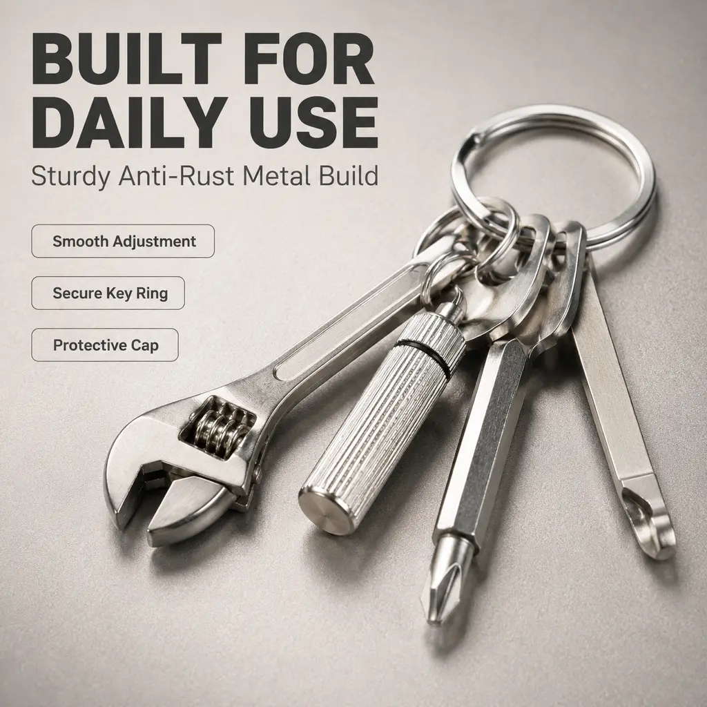 Men Daily Carry Gadget | 4-in-1 Mini Metal Tool Keychain | Household Bike Motorcycle Camping Daily Repair | Compact Secure Cap Letter Opener Adjustable Wrench Phillips Flat Screwdriver | Practical Birthday Holiday Gift For Boyfriend Husband Dad