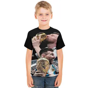 Young Girl's and Boy's Messi Graphic Tees,Back To School Clothes Girls, Black Round Neck Print T-Shirts, Machine Washable, Suitable For Outdoor Sports A0927-23