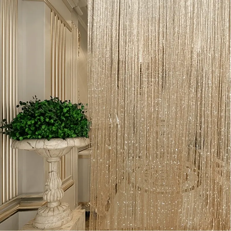 2 Pack Glitter String Curtain with 2 Bow Ties, 39"x79" Bling Doorway Room Divider for Wedding Party Home Decor Cutlery Tableware Reusable Window Decorations Supplies