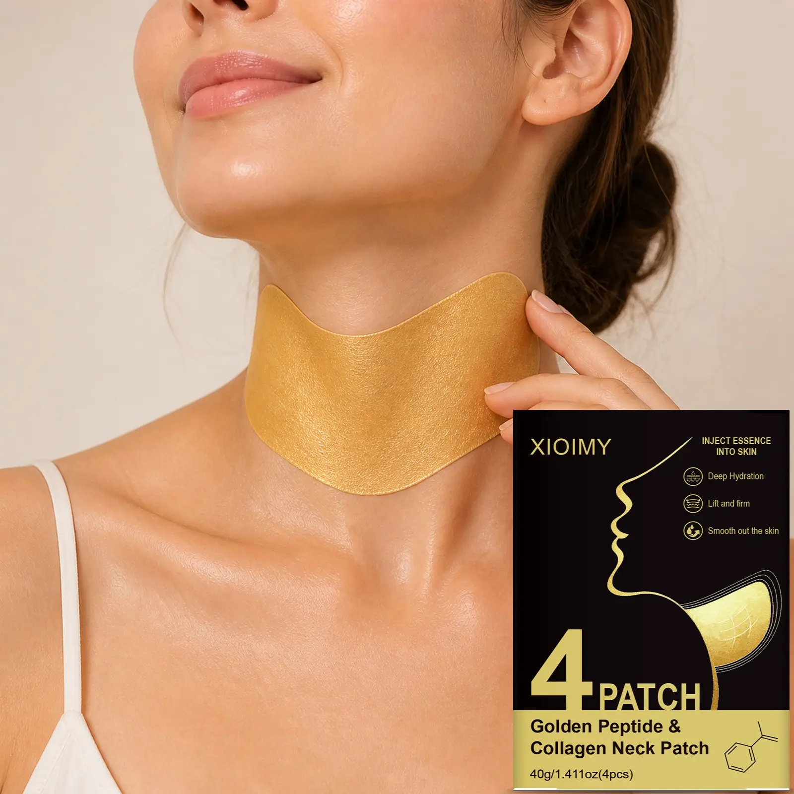 4pcs Golden Peptide, Collagen & Hyaluronic Acid Neck Patch, Body Care, Beauty Products, Reduce Wrinkles, Deeply Moisturize, Tighten Neck Skin, Youthful and Smooth, Creamy Neck Patches