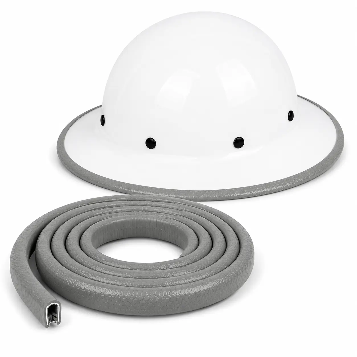 Hard Hat Edge Protector Strip - 36.6 in Full Brim Helmet Guard, Durable Rubber Impact Protection Safety Accessory, Easy to Install, Multifunctional with Black, Grey, Blue & Bright Color Options