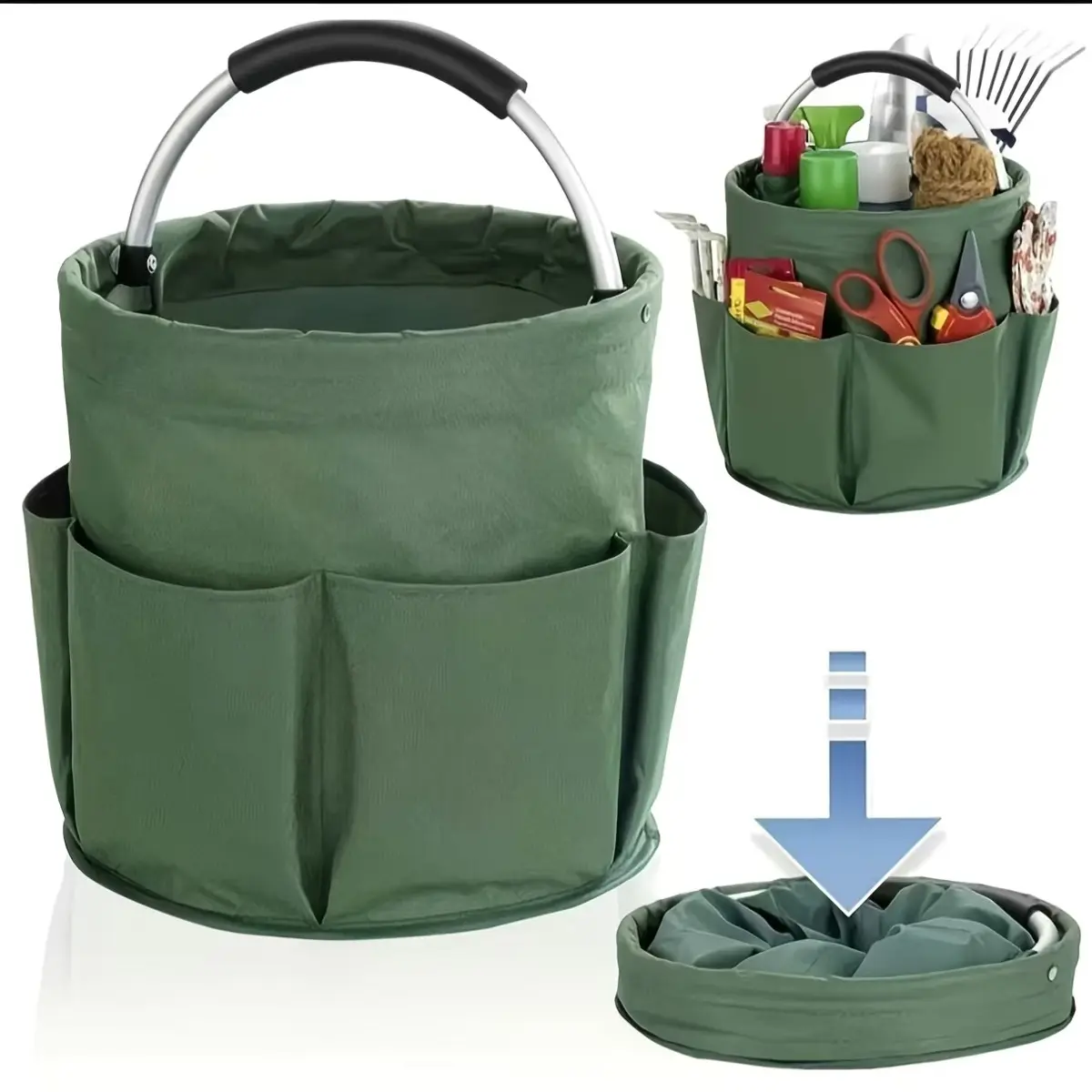 Foldable Storage Basket with Handle, lightweight open bucket organizer for household essentials, Road Trip Essentials and outdoor accessories, portable storage solution for home organization, picnic supplies and beach trip carrying needs