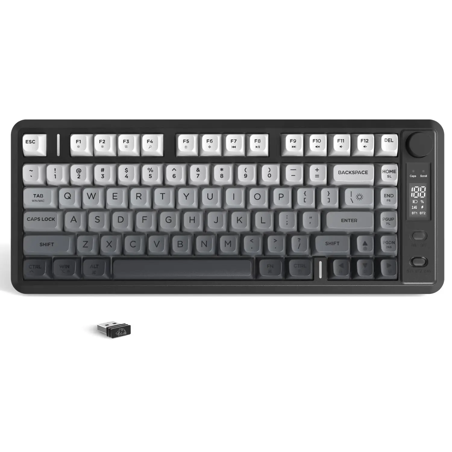Wireless Gaming Keyboard, Durable Keyboard, Rechargeable 2000mAh Battery Keyboard with Smart Display & Knob, BT/2.4G Wireless Keyboard for PC