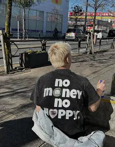 No Money No Happy Vintage Washed T-Shirt – Oversized Boxy Fit Heavyweight Cotton Streetwear Tee, Funny Statement Graphic Unisex Shirt Sleeveless