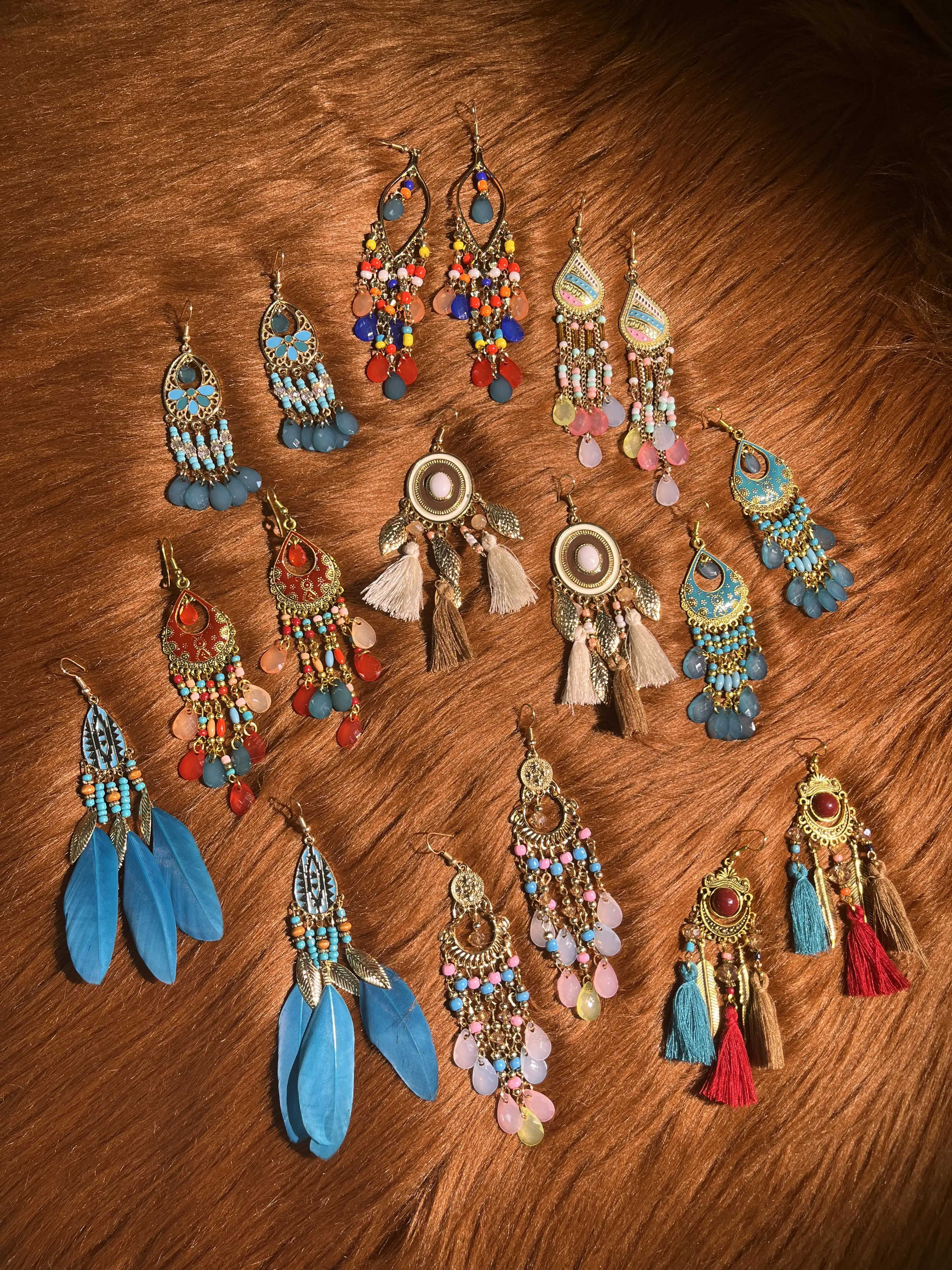 9 Pairs Boho Tassel Earrings for Women – Vintage Gold Feather Beaded Dangle Drop Earrings Set, Ethnic Tribal Bohemian for Vacation Wedding Party Gift