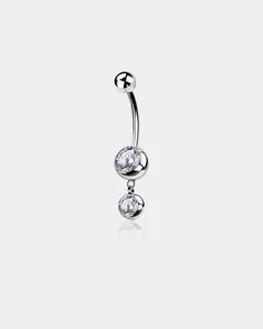 Round CZ Internally Threaded Titanium Belly Ring