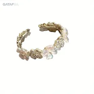 Zircon Fresh Flower Ring Luxury Minimalist Niche Design Adjustable Open Band Elegant Sparkly Floral Finger Ring Fashion Aesthetic Jewelry Gift for Women Daily Dating Party Casual Street Wear