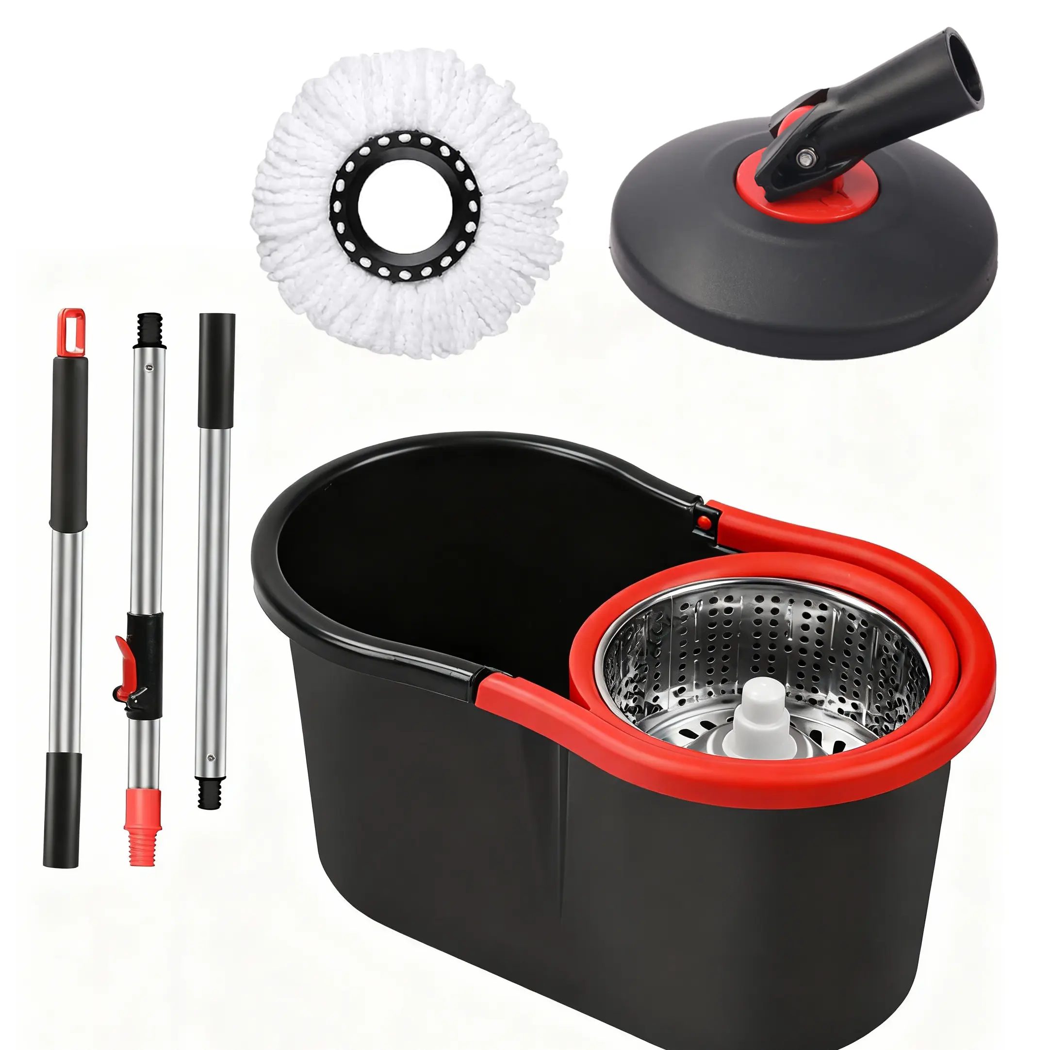 Small Spin Mop and Bucket Set with Wring System Stainless Steel Pole Rotation Mop Base No Replacement Mop Head for Homes and Offices Efficient Cleaning Solution