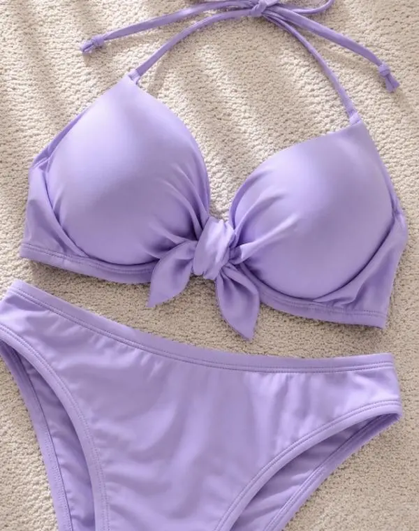 Lavender Push Up Bikini Set for Women – Two Piece Swimsuit with Halter Top & High Cut Bottom