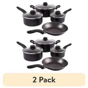 (2 pack) Mainstays 7 Piece Non-Stick Aluminum Pots and Pans Cookware Set, Black, versatile cookware set, durable cookware set, cooking utensils set, housewarming gift.