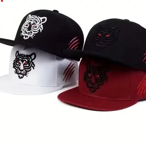 New Cotton Black Tiger Embroidery Baseball Cap Men Women Hip Hop Hat Summer Leisure Trucker Caps Unisex Snapback Hats with Red Eye Detail