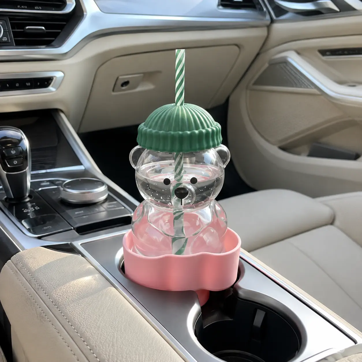 Women's Cute 3D Printed Pink Car Cup Holder Expander, Aesthetic Car Organizer (Home Supplies Storage Accessory)