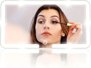 LED Vanity Mirror for Car Visor, Rechargeable Touch Control Makeup Mirror with Adjustable Brightness, 3 Lighting Modes, Coastal Theme, Varnished Finish, Plastic Frame, USB Charging