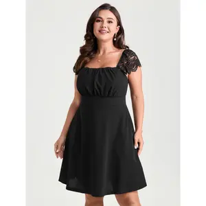 【Summer Turn-Up】BlOOMCHIC Plus Size Sheer Lace Sleeve Gathered Cinched-Waist Mini Dress [M-6X] 2026 Summer Pick for Mother's Day