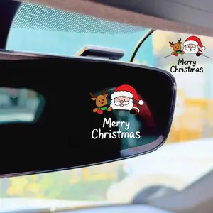 Car Rearview Mirror Makeup Mirror Decoration Sticker, Christmas Happy Cute Santa Reindeer Bicycle Computer Sticker, Sticker For Cars
