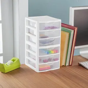 3 Drawer Plastic Storage, Mini Drawer Unit, White Frame With Clear Drawers for Craft Storage - 8.5"L X 7"W X10"H Inches - (1 Pack)