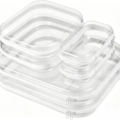 6/3 Pack Clear Hard Shell Zipper Case, Hard Plastic Zipper Pouches (2 Large, 2 Medium,2 Small), Diaper Bag Storage Organizer Box, for Travel of Makeup Bag, Toiletry Bag, Electronics & Toys, Good Gifts
