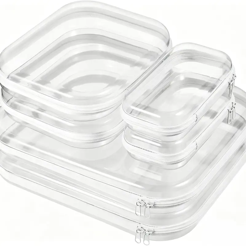6/3 Pack Clear Hard Shell Zipper Case, Hard Plastic Zipper Pouches (2 Large, 2 Medium,2 Small), Diaper Bag Storage Organizer Box, for Travel of Makeup Bag, Toiletry Bag, Electronics & Toys, Good Gifts