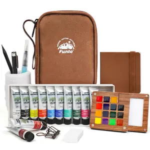 Funto Mini Watercolor Travel Set, 12-Color Refillable Travel Art Kit, All-in-One Mini Paint Supplies with Bag, Art Craft for All, Portable Water Color Paint for Beginners, lovers and Artists