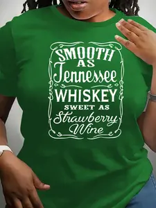 Plus Size Letter Print Round Neck Tee, Casual Short Sleeve T-shirt for Daily Wear, Women Plus Clothing for All Seasons