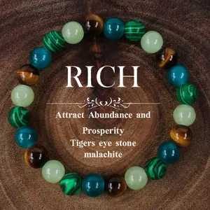 Rich Brecelet Attract Abundance And Prosperity Tiger's Eye Malachite Healing Crystal Bead Gorgeous Beads Stone Gemstone Jewelry Energy Girlfriend Boyfriend Souvenir Valentine Father Mother Anniversary New Year Christmas Halloween Birthday Gift