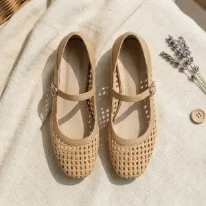 Yasho Women’s Woven Mary Jane Flats - 2-in-1 Convertible Slip-On Mules, Breathable Braided Loafers with Adjustable Strap for Spring & Summer