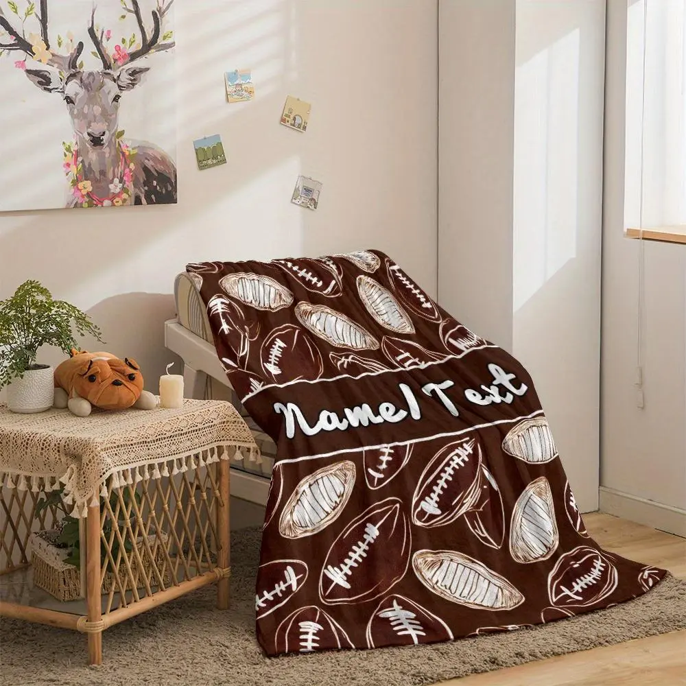 Custom Name Blanket Cool Rugby Print - Lightweight Flannel Home Furnishings Bedding Blanket Suitable for Sofas Beds Travel Camping Living Rooms Offices Sofas Chairs And Beds-Soft And Warm Flannel Fabric Digital Printed Blanket