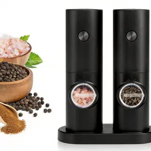 Fathersdaygift Summervibes TikTokShopDealsforYouDays GlowUp Salt and Pepper Grinder Set (2 Pack),One Hand Adjustable Coarseness, Battery Powered with Stand, Seasoning Tools for Kitchen BBQ Modern Kitchenware Home Lightweight Utensils Cooking Black & Black