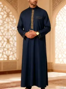 Men's Long Sleeve Shirt Casual Muslim Embroidered Robe, Comfortable and Stylish, Perfect for Daily Wear, High-Quality Fabric