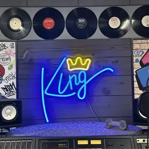 King Neon Sign, Blue Letter LED Neon Light, Crown LED Sign, Adjustable Lighting, Modern Mood Lighting, Indoor Decorative Light, Wall Decor for Bedroom, Kids Room, Teenage Boy Room, Party Bar Decoration, Home Decor Light, Led Light Letters