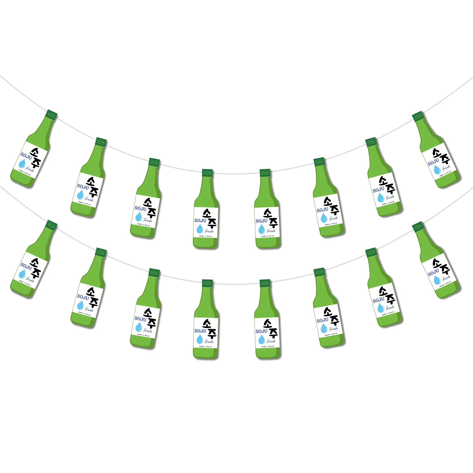 JOYMIX Soju Bottle Banner Garland (16pcs, 12ft Silver String) Korean Party Decorations Reusable K-Pop Theme 21st Birthday Decor Bachelor Bachelorette Parties