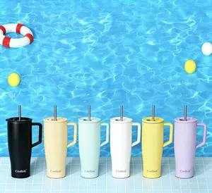 40oz Large-Capacity Stainless Steel Handle Cup Is Equipped With a Stainless Steel Straw, And The Cup Lid Is Equipped With a Leak-Proof One-Way Valve,antiskid.Double-Layer Vacuum Design, Extra Long Thermal Insulation