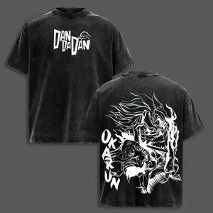 valentine shirts Okarun Dandadan Anime T-Shirt – Oversized Acid Wash Lightweight Cotton Vintage Graphic Tee Men Shirts Streetwear Manga Merch Casual Clothing Gift for Anime Fans