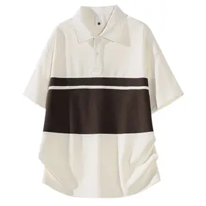 Men's Striped Patchwork Polo Shirt, Stylish Short-Sleeve Casual Top with a Loose Fit for Students' Summer Commuting